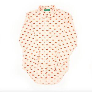 Clare V Cream Button-Down Shirt with Red Lip Print